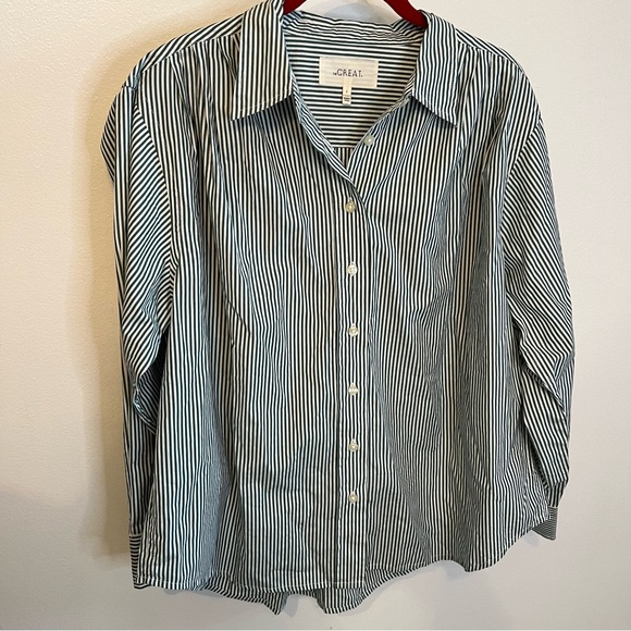 The Great green and white striped button up shirt size 2 - Picture 1 of 6